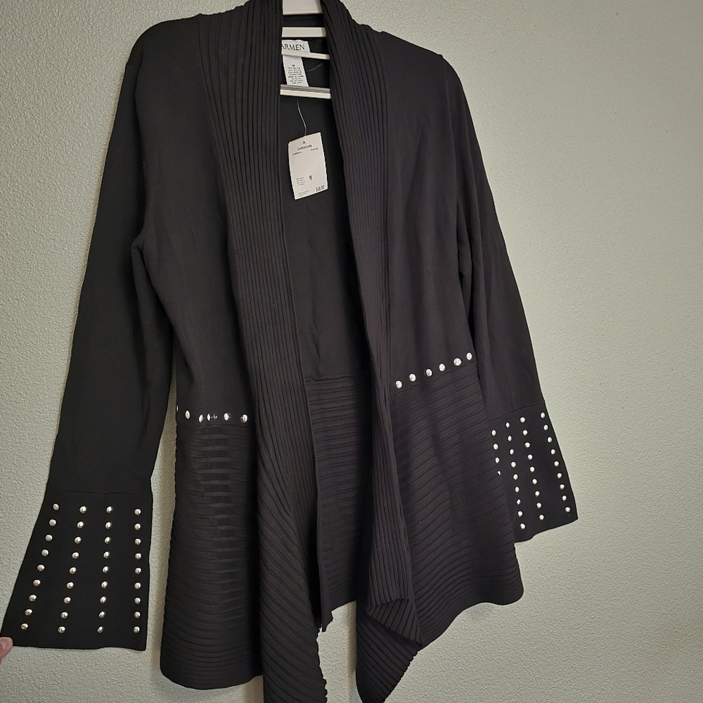 Elegant Black Cardigan with Pearl Accents